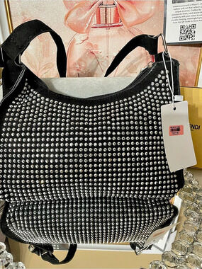 Studded Shoulder Bag in Black & Silver NWT 11x7
